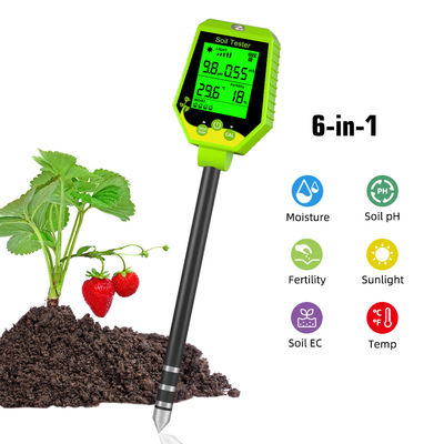 6 in 1 Bodenprüfgerät. Feuchtigkeit/pH/Fertilität/Sonnenlicht/EG/Temp Meter für Garten-, Farm- und Innenpflanzen
