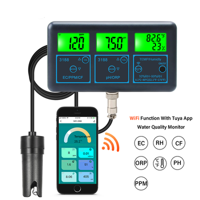 WiFi Tuya App Digital Multi-Funktions-PH-Meter 7-in-1 PH EC ORP TDS RH% CF Temperatur Online-Tester Wasserqualitätsanalysator