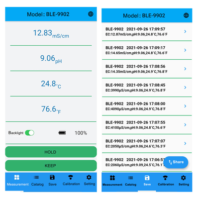 3 IN 1 intelligenter Bluetooth-pH-Meter EC-Temperatur-Prüfvorrichtung BLE-9902 beweglicher App-Steuerung