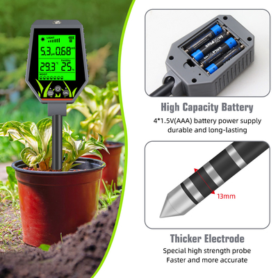 YIERYI 6 in 1 PH / EC / Feuchtigkeit / Sonnenlicht / Luftfeuchtigkeit Digitale Bodenanalysator Meter
