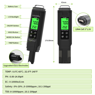 YIERYI YG-9909 Digital 5 in 1 Wasserqualitätsprüfer Hochpräzisions-PH-Tester für Bauernhof