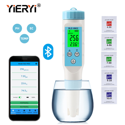 Yieryi BLE-9902 pH-Meter mit Bluetooth ¢ 3-in-1 EC & Temperaturmessung für genaue Wasserprüfung in Pools, Tanks und Gärten
