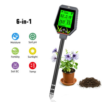 6 in 1 Bodenprüfgerät. Feuchtigkeit/pH/Fertilität/Sonnenlicht/EG/Temp Meter für Garten-, Farm- und Innenpflanzen