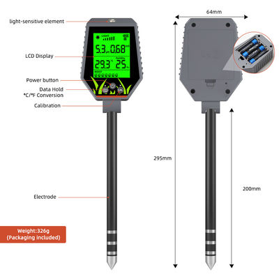 6 in 1 Bodenprüfgerät. Feuchtigkeit/pH/Fertilität/Sonnenlicht/EG/Temp Meter für Garten-, Farm- und Innenpflanzen