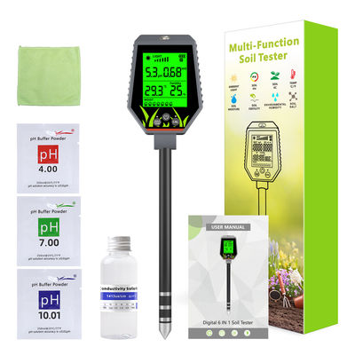 6 in 1 Bodenprüfgerät. Feuchtigkeit/pH/Fertilität/Sonnenlicht/EG/Temp Meter für Garten-, Farm- und Innenpflanzen