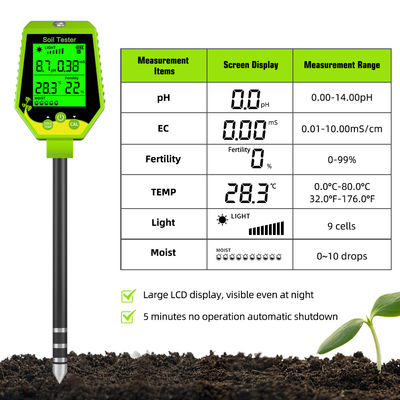 6 in 1 Bodenprüfgerät. Feuchtigkeit/pH/Fertilität/Sonnenlicht/EG/Temp Meter für Garten-, Farm- und Innenpflanzen