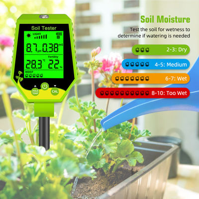 6 in 1 Bodenprüfgerät. Feuchtigkeit/pH/Fertilität/Sonnenlicht/EG/Temp Meter für Garten-, Farm- und Innenpflanzen