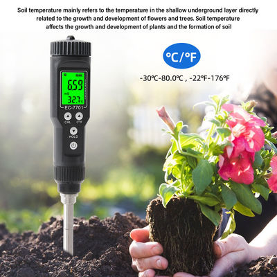 Wasserdichtes 2-in-1-Bodenprüfer. EC (0,00 - 10,00mS/cm) & Temperatur (-30°C - 80°C) Meter für Gartenarbeit und Landwirtschaft