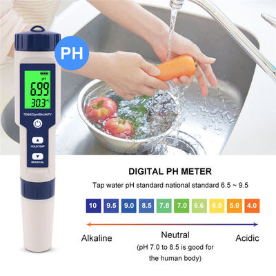 5 - in - 1 Wasserqualitätsprüfer - pH/TDS/EG/Salzgehalt/Tempometer für Zuhause, Aquarien und Labore