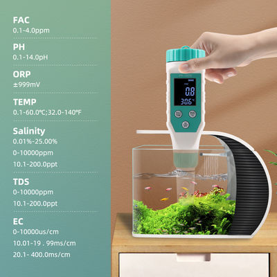 7-in-1 Wasserqualitätsprüfer - FAC/pH/ORP/Salinität/TDS/EC/Temperaturmessgerät für Aquakultur, Haushalt & Labor