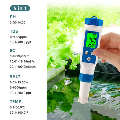 Smart 5 in 1 Bluetooth-Wasserqualitätsprüfer - pH/TDS/EC/Salz/Tempometer für Zuhause, Aquakultur und Hydrokultur