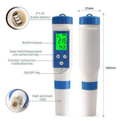 Smart 5 in 1 Bluetooth-Wasserqualitätsprüfer - pH/TDS/EC/Salz/Tempometer für Zuhause, Aquakultur und Hydrokultur