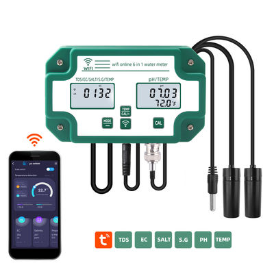 Wifi-fähiger 6 in 1 Wasserqualität Tester Fernbedienung PH / TDS / EC / Salz / S.G / Temp Für Aquarium Pool Lab