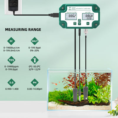 Wifi-fähiger 6 in 1 Wasserqualität Tester Fernbedienung PH / TDS / EC / Salz / S.G / Temp Für Aquarium Pool Lab