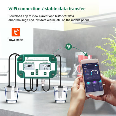 Wifi-fähiger 6 in 1 Wasserqualität Tester Fernbedienung PH / TDS / EC / Salz / S.G / Temp Für Aquarium Pool Lab