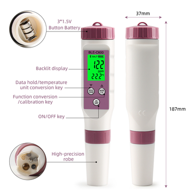 Digitale Wasserqualitätsmessgeräte mit 6 in 1, pH/EG/TDS/ORP/Salz/Temperatur Trinkwasserprüfer