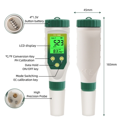 5-in-1-Mehrparameter-PH-Meter mit Hintergrundbeleuchtung für Labor-Aquarien PH TDS Salzgehalt EG-Temperaturmessgerät