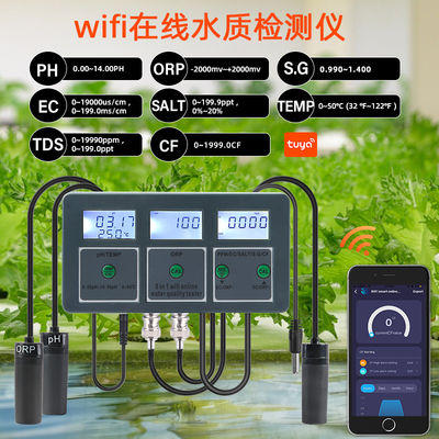 Tuya WiFi Smart Wireless PH-Meter Datenlogger mit App-gesteuertem Multi-Parameter-Wasserqualitätsanalysator für Aquarien, Pools, Hydroponik