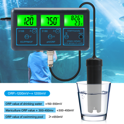 WiFi Tuya App Digital Multi-Funktions-PH-Meter 7-in-1 PH EC ORP TDS RH% CF Temperatur Online-Tester Wasserqualitätsanalysator