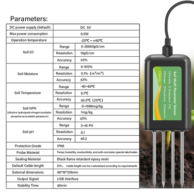 8-in-1 Bodensensor für Android NPK PH Feuchtigkeit EC Salzgehalt Messgerät