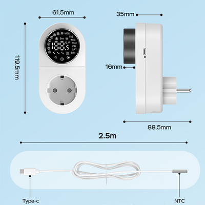 Smart Tuya WiFi-Thermostat-Stecker mit Timersensor-Touchsteuerung