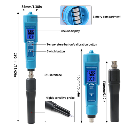 Automatische Kalibrierung pH-Meter Austauschbare Sonde für die Hydroponik Boden Käse Fleisch Laborwasser