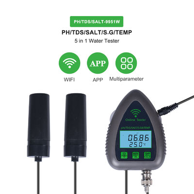 Wifi Online Digital PH Meter 5 in 1 GS&TEMP&PH with 0-19900ppm TDS and 0-199.0ppt Salinity for Aquarium and Hydroponics