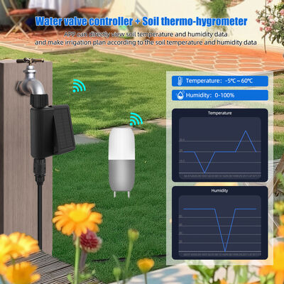 Solarbetriebenes intelligentes Bewässerungssystem mit Tuya Smart Control und IP65 wasserdichtem Bodenfeuchtigkeitssensor-Kit