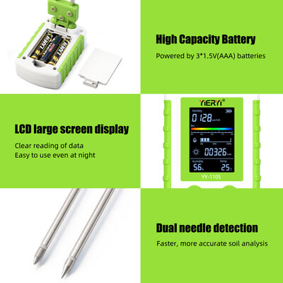 YIERYI 6-in-1 Bodenprüfgerät mit 90° drehbarem Display für Ein-Schritt-Bedienung – misst pH-Wert, Fruchtbarkeit, Feuchtigkeit, Licht, Temperatur und Luftfeuchtigkeit