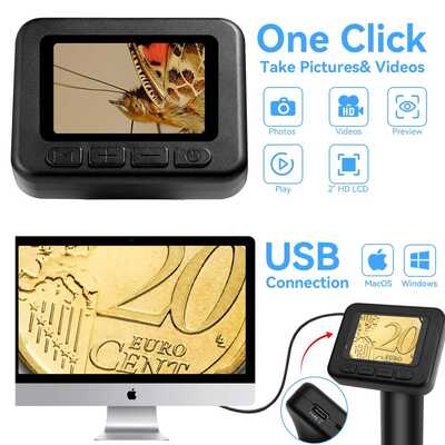 50X-1000X tragbares digitales Mikroskop mit 2" IPS-Bildschirm und 8 verstellbaren LEDs für hochauflösende Beobachtung