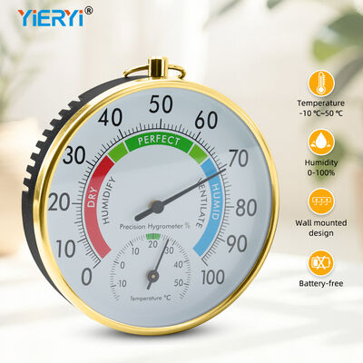 Battery-Free Mechanical Hygrometer Thermometer with Color-Coded Humidity Display and Wide Measurement Range for Indoor Climate Monitoring