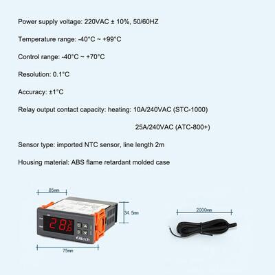 STC-1000 Digitaler Thermostat-Temperaturregler mit LCD-Display mit Auflösung von 0,1 °C und Hochtemperatur-Alarm