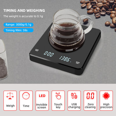 High Precision 0.1g Accuracy 3000g Capacity Coffee Scale with USB Charge and Digital Timer for Kitchen Use