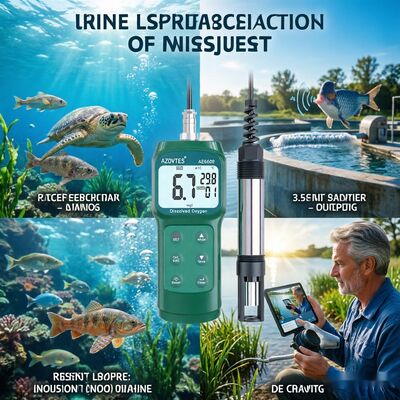 Hochpräzises tragbares AE6609 Dissolved Oxygen Meter mit 3,5m Sonde und ATC für Aquakultur & Abwasser