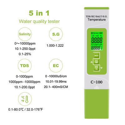 5 in 1 Wasserqualitätsmesser mit LCD-Display hochauflösendes und kompaktes Design für Aquarienbecken