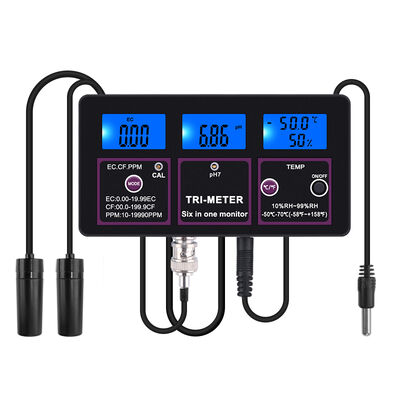 6 in 1 Wasserqualitätsprüfer mit LCD-Display und automatischer Temperaturkompensation für PH TDS EC CF RH TEMP