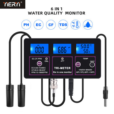 6 in 1 Wasserqualitätsprüfer mit LCD-Display und automatischer Temperaturkompensation für PH TDS EC CF RH TEMP