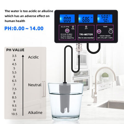 6 in 1 Wasserqualitätsprüfer mit LCD-Display und automatischer Temperaturkompensation für PH TDS EC CF RH TEMP