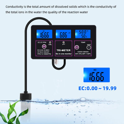 6 in 1 Wasserqualitätsprüfer mit LCD-Display und automatischer Temperaturkompensation für PH TDS EC CF RH TEMP