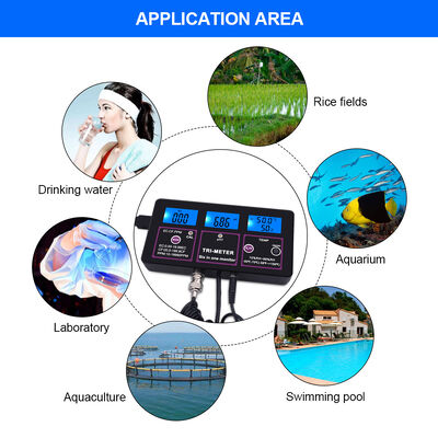 6 in 1 Wasserqualitätsprüfer mit LCD-Display und automatischer Temperaturkompensation für PH TDS EC CF RH TEMP