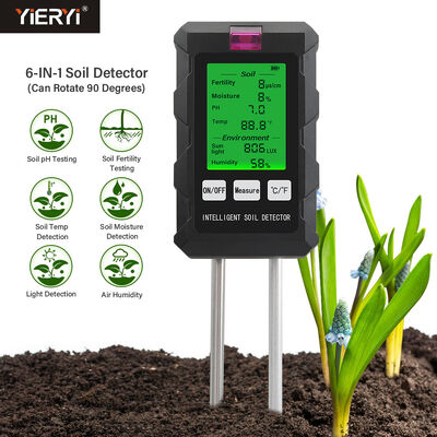 YiERYi 6-IN-1 Bodendetektor 3,5-9pH/0-99% Feuchtigkeit/0-3000μs/cm Fruchtbarkeit 90° Drehbildschirm