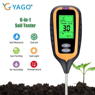 6-in-1-Boden-PH-Meter Garten-Boden-PH / Fruchtbarkeit / Feuchtigkeit / Licht / Luftfeuchtigkeit / Temperatur Mehrfunktions-Boden-Test-Tool
