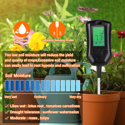 Große LCD-Benutzeroberfläche 4 in 1 Bodenmesser PH Bodenmesser Feuchtigkeit/Temperatur/Sonnenlicht Bodenanalyse-Tools