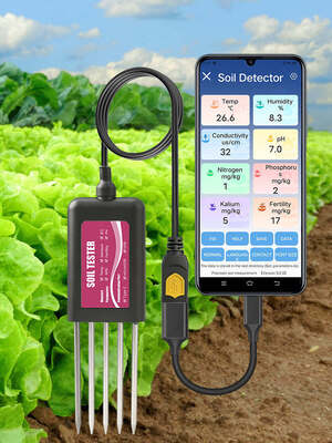 YIERYI 8-in-1-USB-Bodenprüfer mit Echtzeit-Überwachung des pH-Wassernichts NPK EC Temperatur-Fertilitätssensor für Android HarmonyOS
