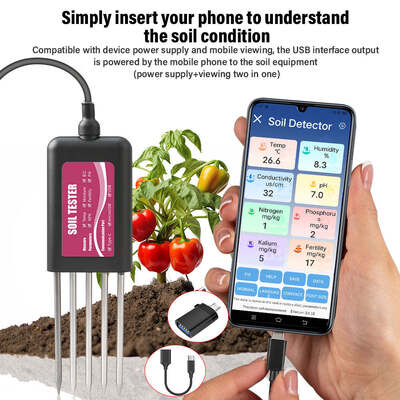 YIERYI 8-in-1-USB-Bodenprüfer mit Echtzeit-Überwachung des pH-Wassernichts NPK EC Temperatur-Fertilitätssensor für Android HarmonyOS