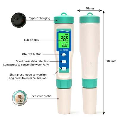 YY-1010S 10-in-1 Wasserqualitätsteststift PH TDS EC Salzgehalt ORP H2 S G Temperatur Chlor Widerstand