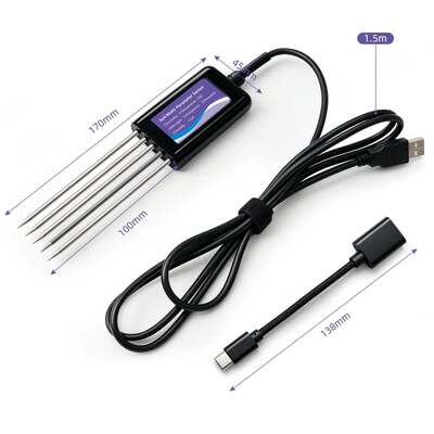 Verbesserter USB-C-Bodenprüfer mit EC-Temperatur-Feuchtigkeits-PH-Fruchtbarkeits- und N-P-K-Datenspeicherfunktion