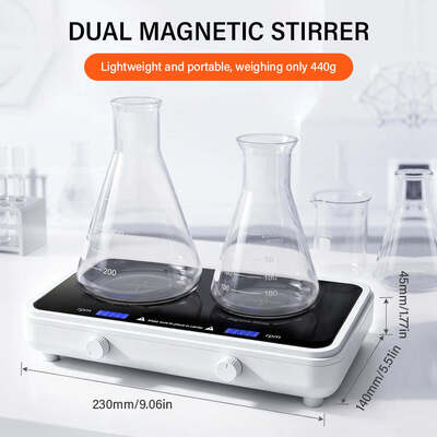 Magnetische Mischmaschine mit zwei Positionen, Mini-Labor-Flüssigkeits- und Pigmentmischer, 500 bis 1000 ml pro Station, Einstellgeschwindigkeit 600 bis 4000 U/min, Laborausrüstung mit zwei Kanälen