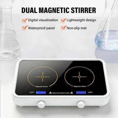 Magnetische Mischmaschine mit zwei Positionen, Mini-Labor-Flüssigkeits- und Pigmentmischer, 500 bis 1000 ml pro Station, Einstellgeschwindigkeit 600 bis 4000 U/min, Laborausrüstung mit zwei Kanälen