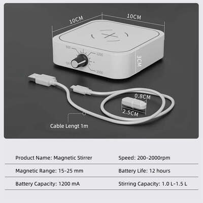 Mini Magnetrührer, USB-aufgeladen tragbarer Flüssigkeitsmischer, einstellbare Geschwindigkeit 200–2000 U/min, 1,0–1,5 l Fassungsvermögen, Niederspannungs-Magnetmischgerät für Labore